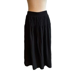 A New Day Black Smocked Pleated Midi Skirt XXL Elastic Waist Bohemian Vacation